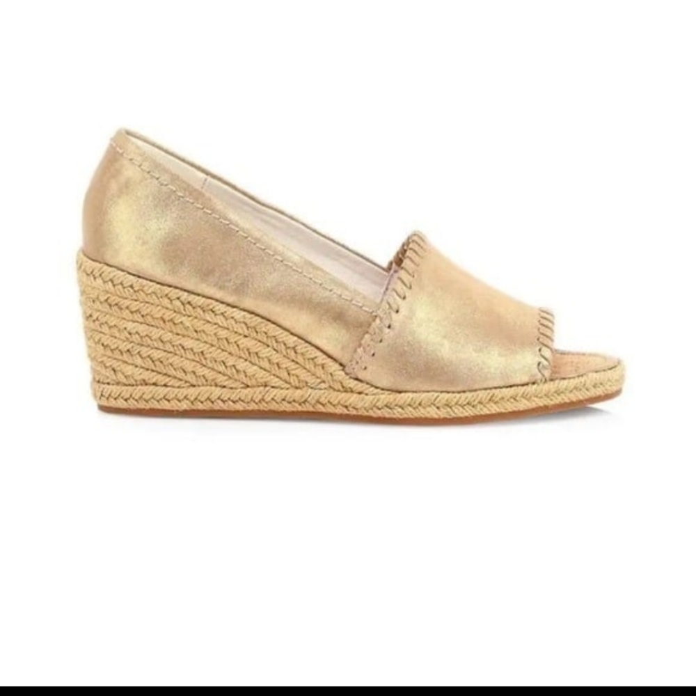 Jack Rogers Palmer Gold Peep Toe Espadrille Wedge Sandals Heels 9.5